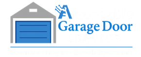 Garage door repair logo with blue garage and wrench icon