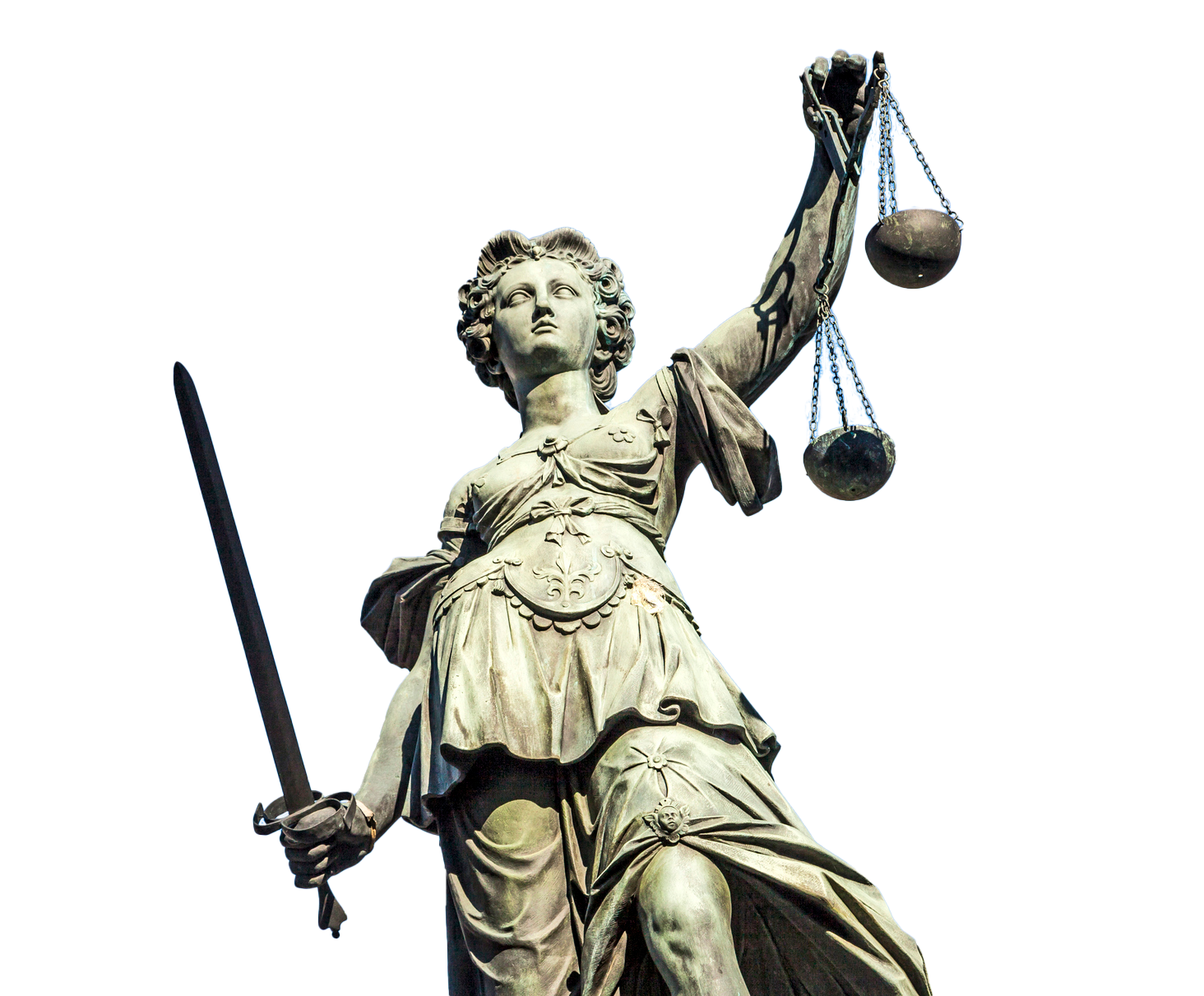 Statue of Lady Justice holding scales and sword, isolated on white background. Statue of Lady Justice holding scales and sword, isolated on white background.