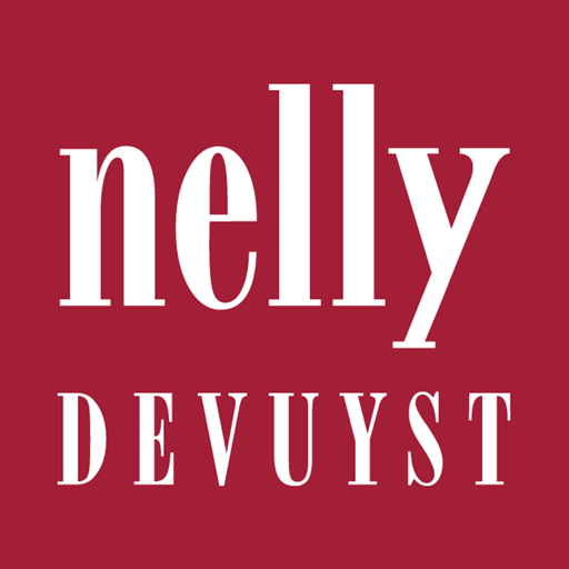Nelly devuyst logo on a red background