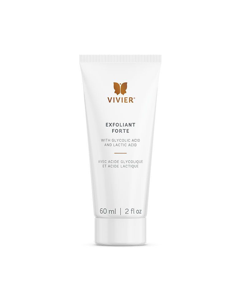 A white tube of vivier exfoliant petite is sitting on a white surface.