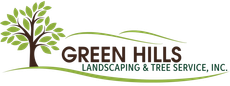 Green Hills Landscaping & Tree Service logo with a green tree and brown trunk