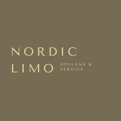Logotyp för Nordic Limo, text i beige på brun bakgrund.
