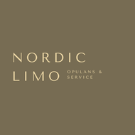 Logotyp för Nordic Limo, text i beige på brun bakgrund.