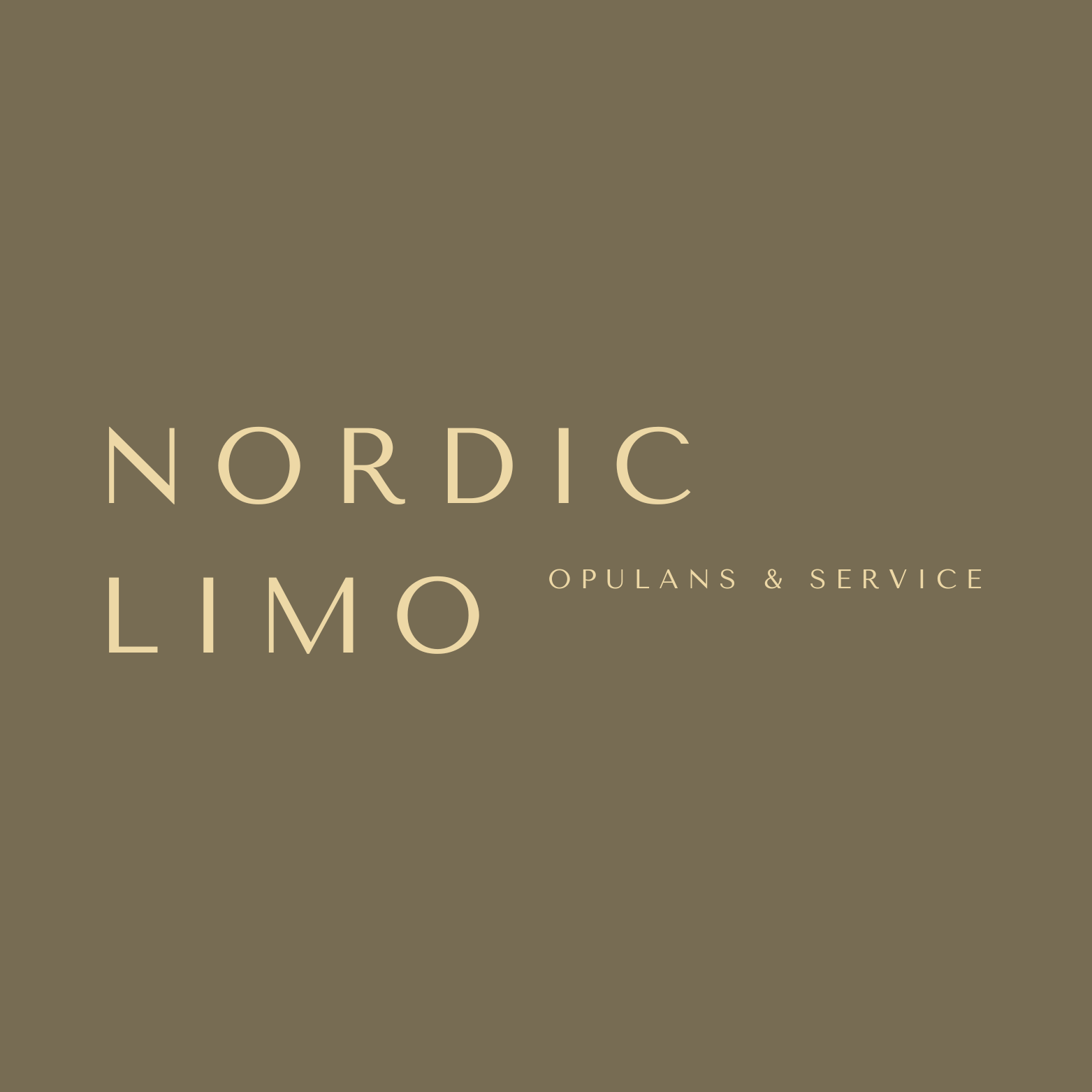 Logo for Nordic Limo, text in light beige on a brown background. Text reads 