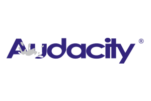 Audacity logo in blue-purple text with a gray sound wave icon in the A