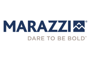 Marazzi logo in navy blue with gray slogan “Dare to Be Bold” on a white background