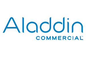 Aladdin Commercial logo in blue text on a white background