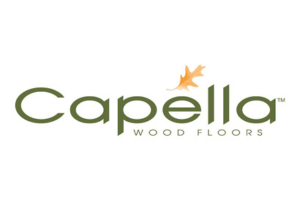 Capella Wood Floors logo with green text and an orange leaf icon