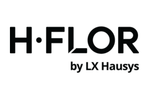 H•FLOR logo with “by LX Hausys” in black on a white background