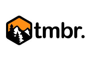 Tmbr. logo with orange and black hexagon mountain icon