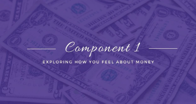 Purple background with US dollar bills, text: