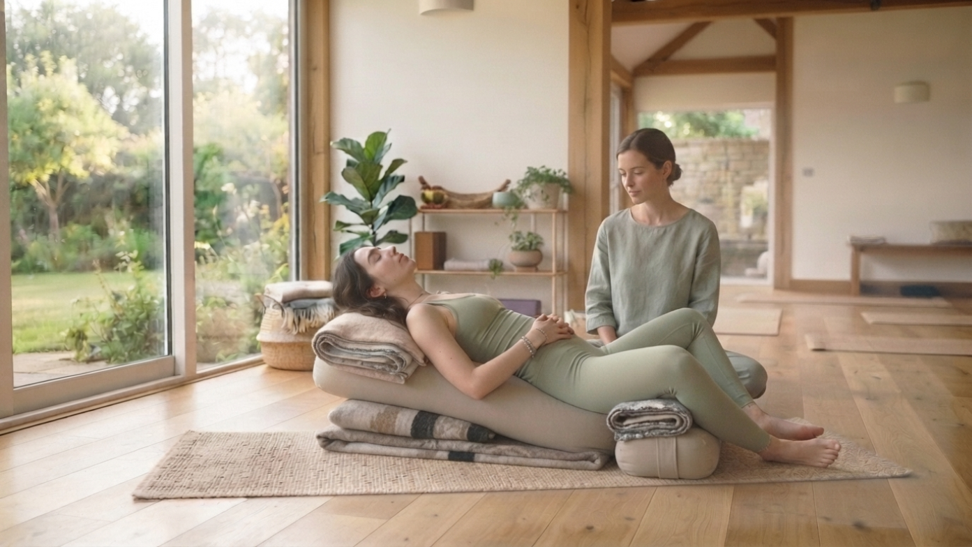 Restorative Yoga for deep relaxation and burnout recovery