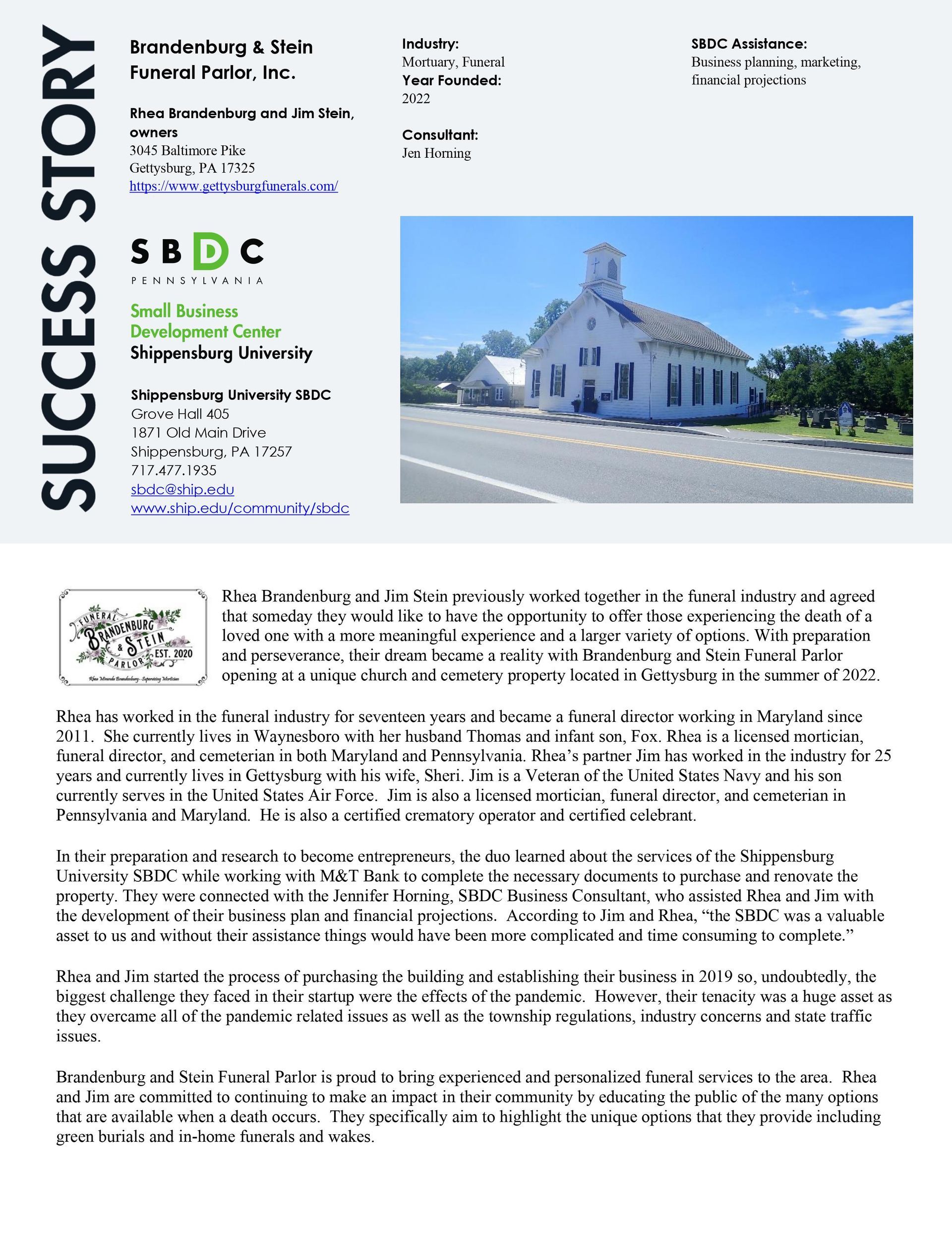 A success story with a picture of a church on the side of the road.