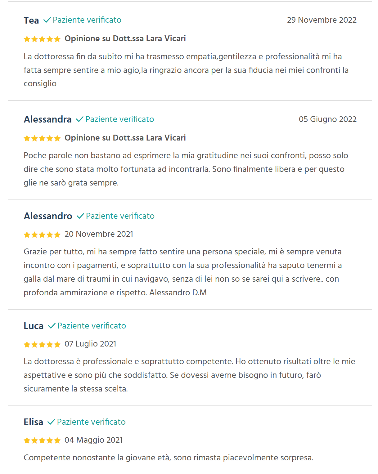 Recensioni dei miei pazienti