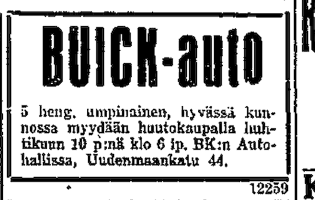 Buick -auto myynti-ilmoitus.