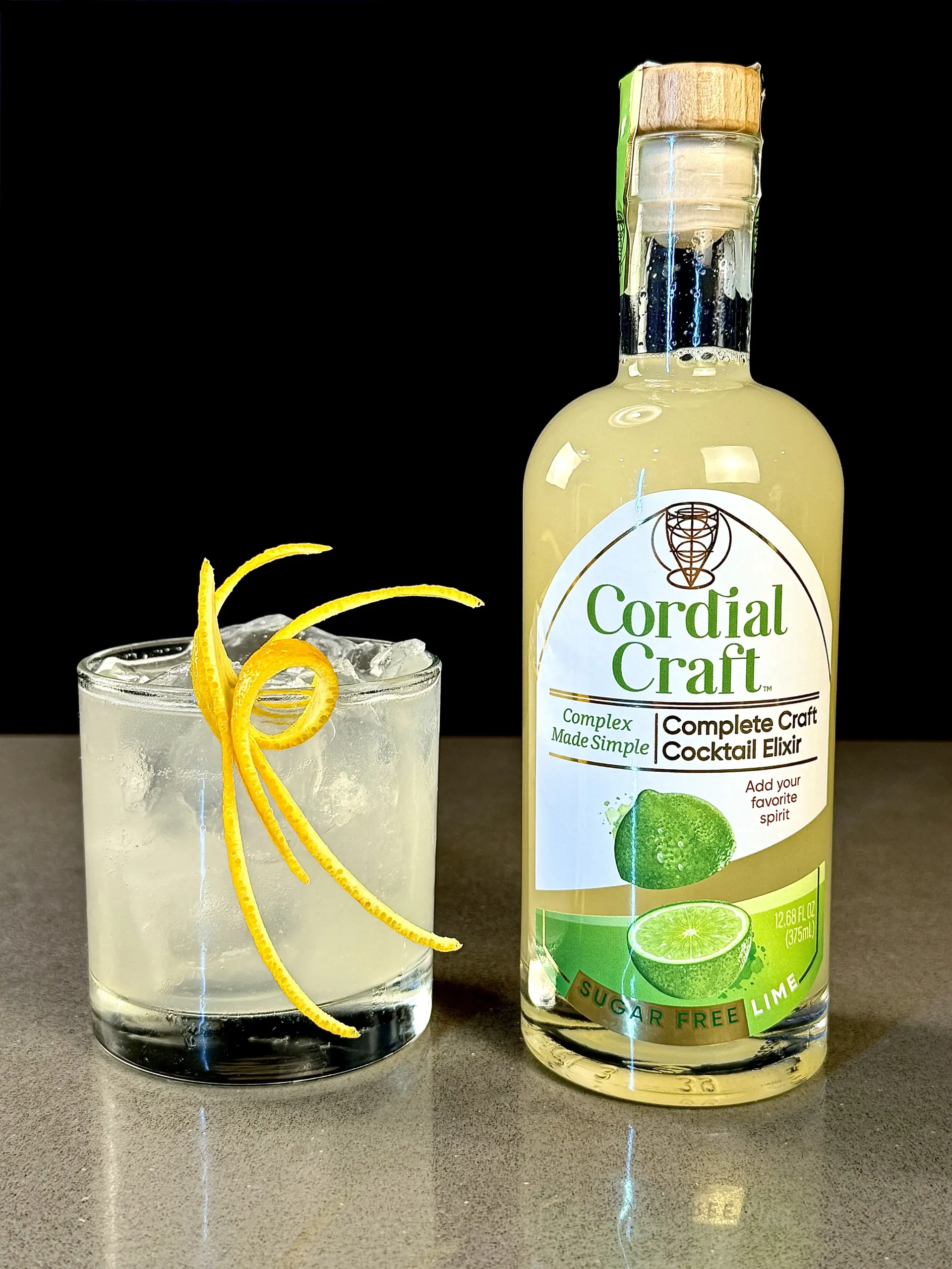 Skinny Cadillac Margarita with tequila, orange liqueur, and Cordial Craft