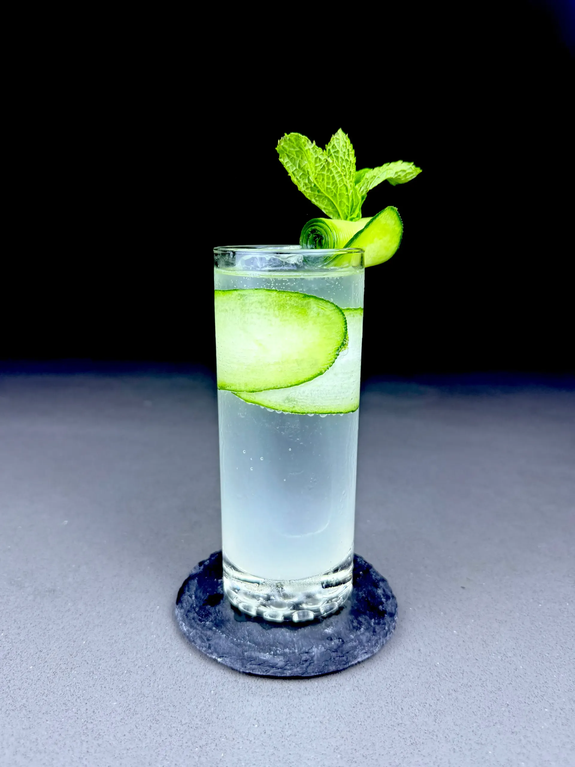 S.P.A. vodka highball with cucumber, mint, soda water, and Cordial Craft
