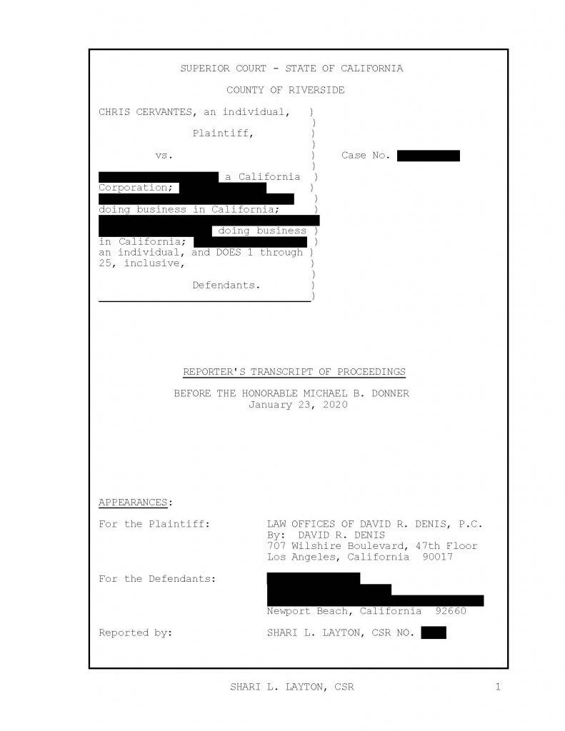 An image of a transcript of a successful legal outcome.