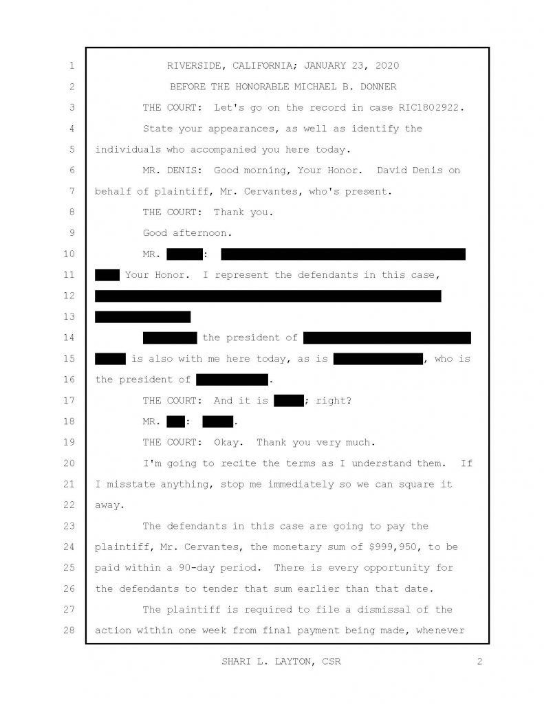 An image of a transcript of a successful legal outcome.