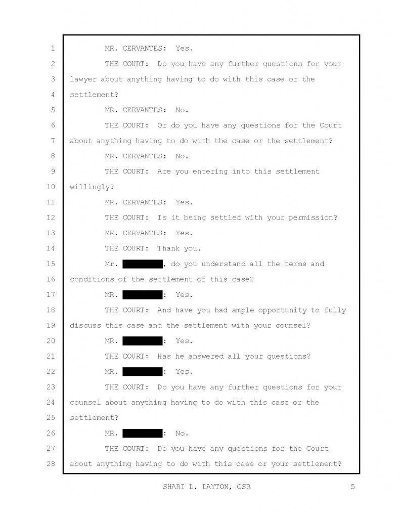 An image of a transcript of a successful legal outcome.