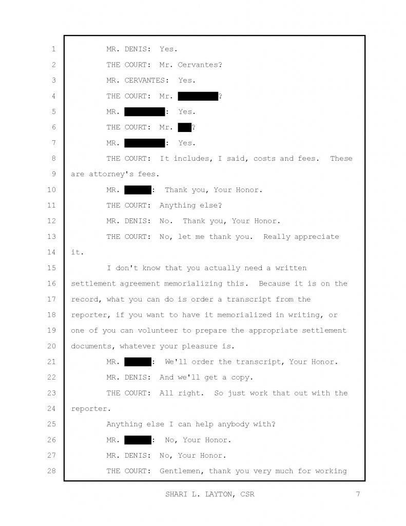 An image of a transcript of a successful legal outcome.