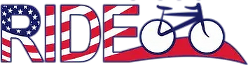 The word ride is written in the american flag with a bicycle.