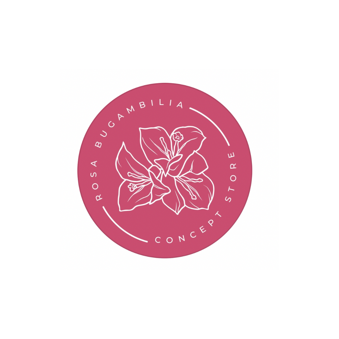 Un círculo rosa con una flor blanca dentro.