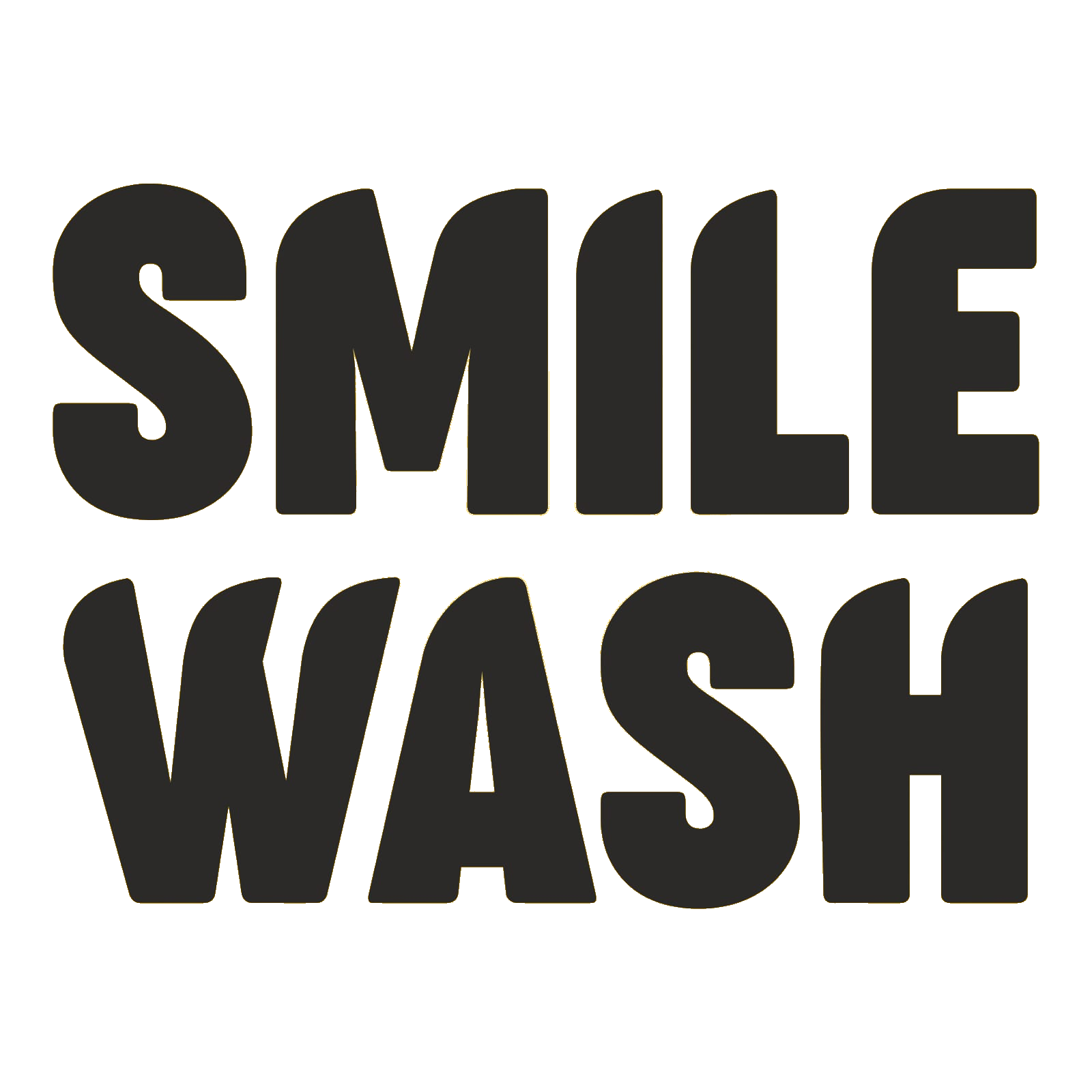 Scritta gialla “SMILE WASH” su sfondo bianco