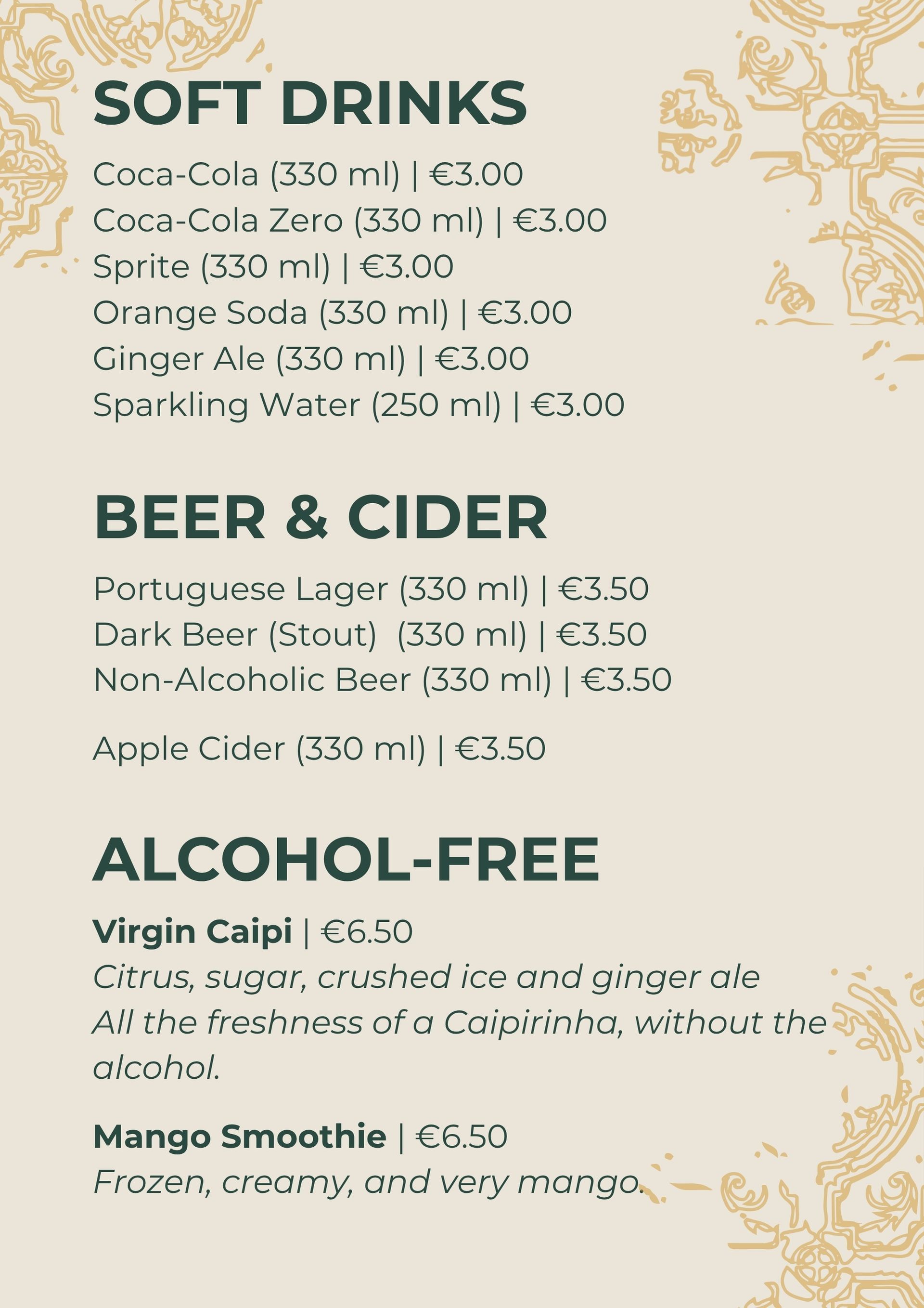 Menu Drinks