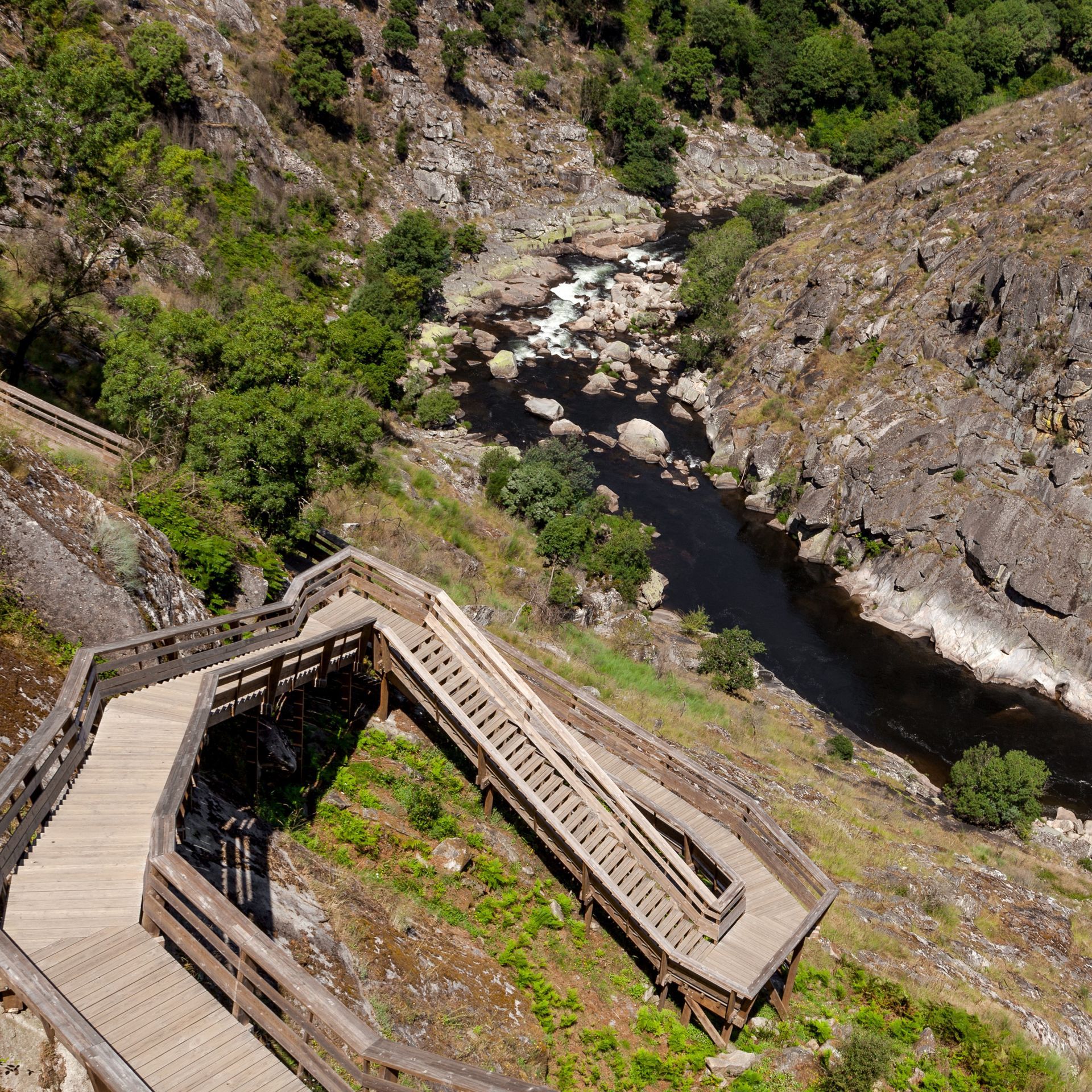 Paiva Walkways or Passadiços do Paiva, wooden boardwalk trail next to Paiva River in Arouca, Portugal