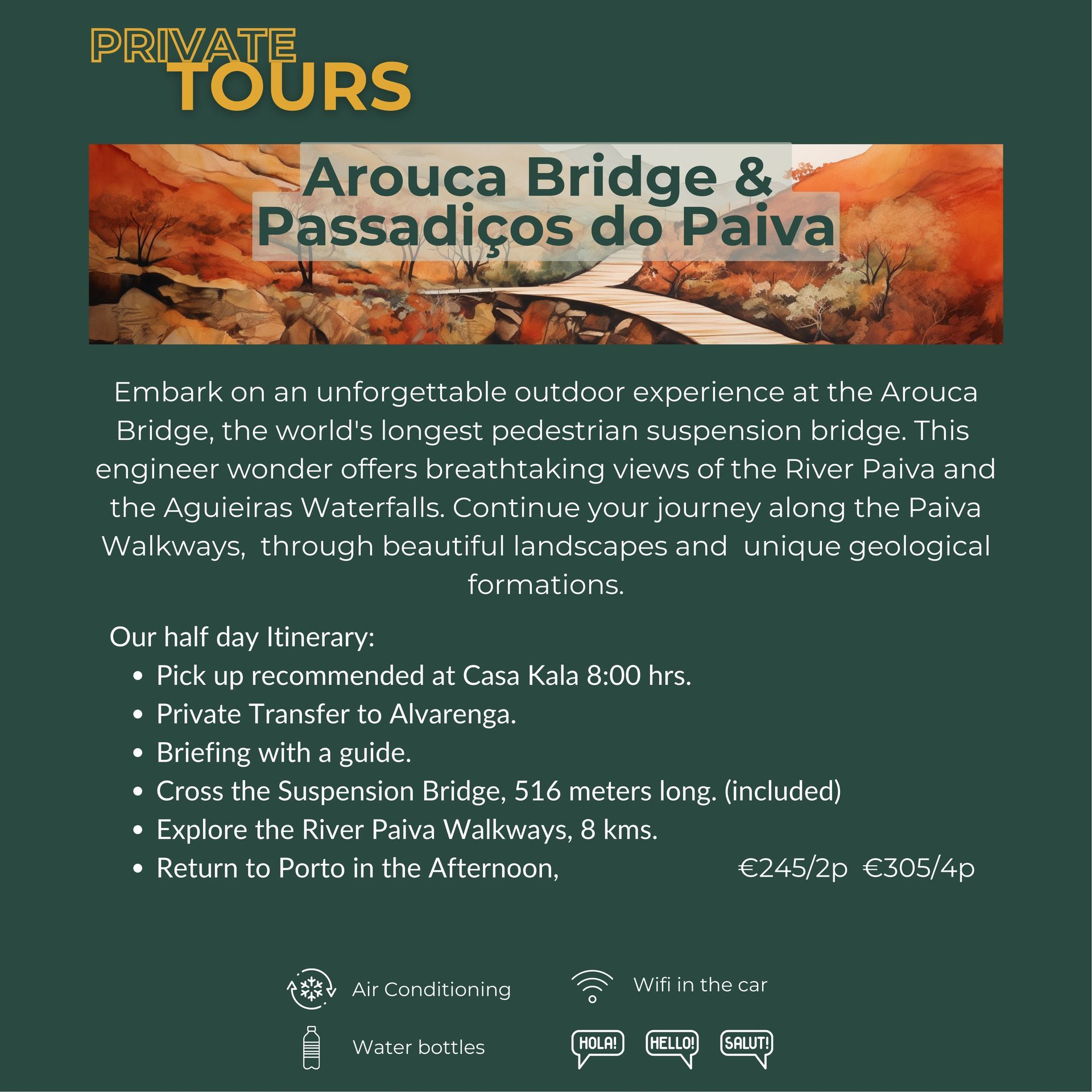 Info on Private Tour to Arouca Bridge and Passadiços do Paiva