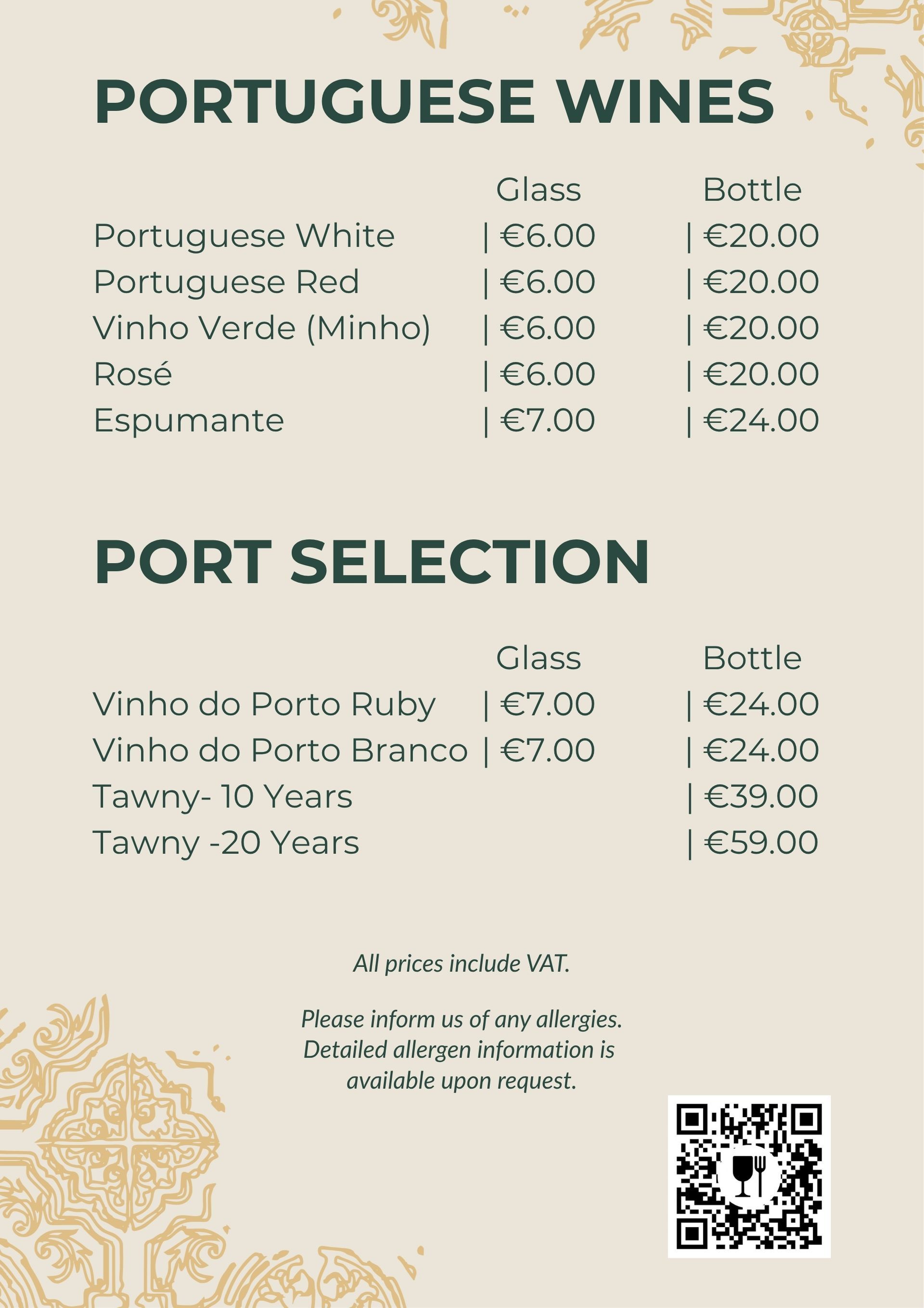 Menu Wines
