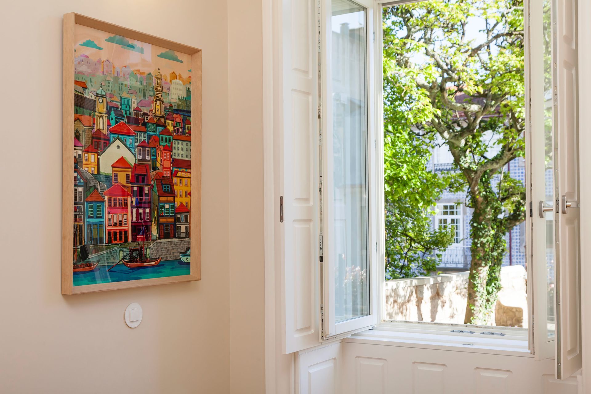Window and artwork, Casa Kala, Porto, Portugal