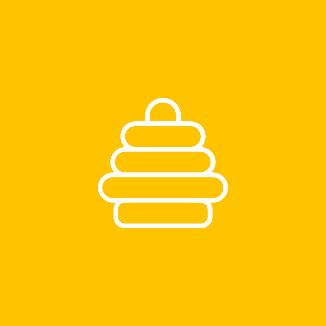 A white line icon of a beehive on a red background.