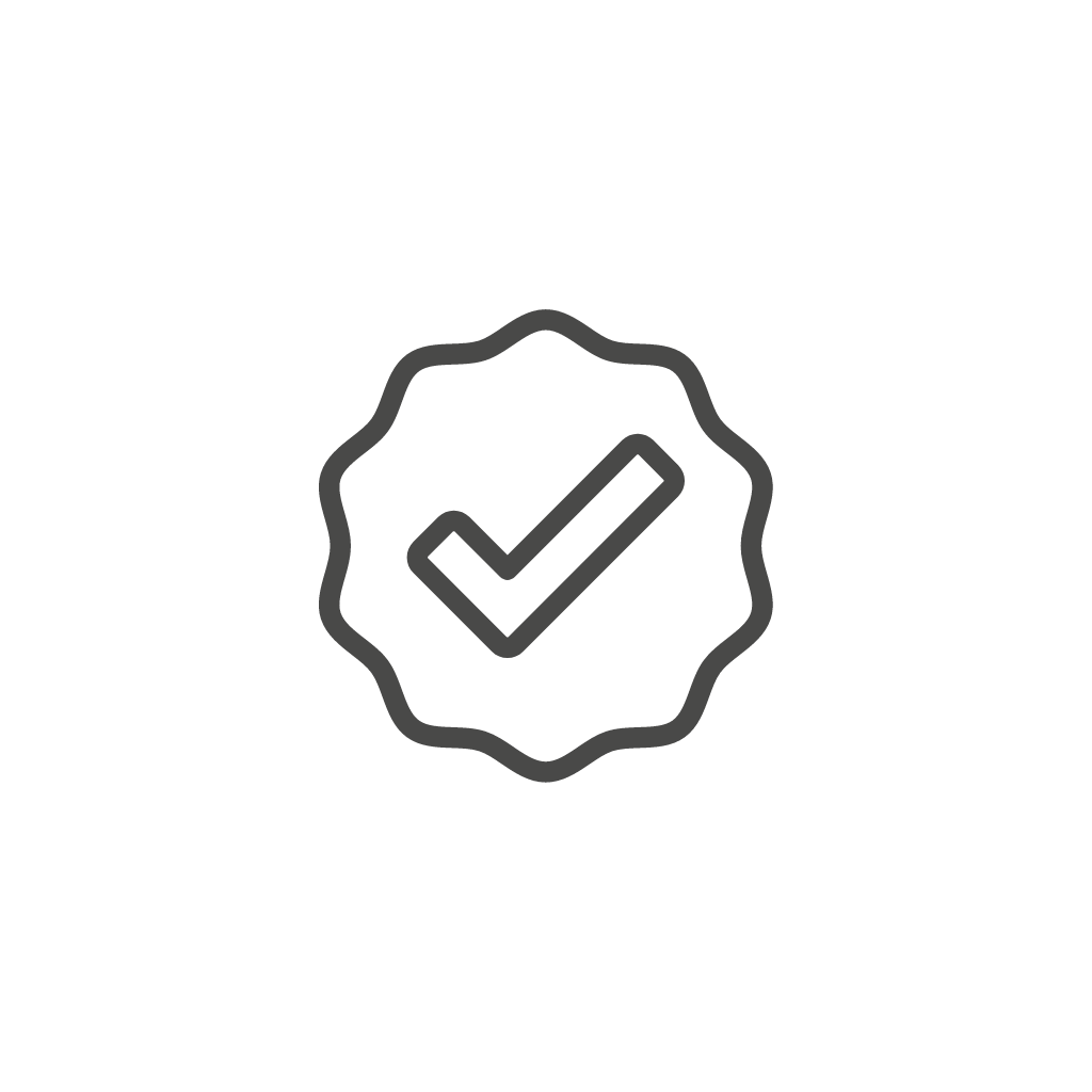 A line icon of a check mark in a circle on a white background.