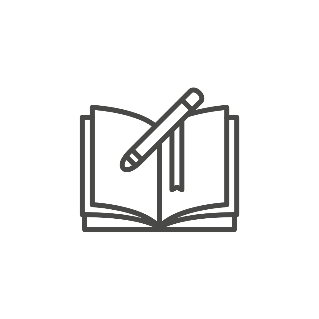 An open book with a pencil sticking out of it.