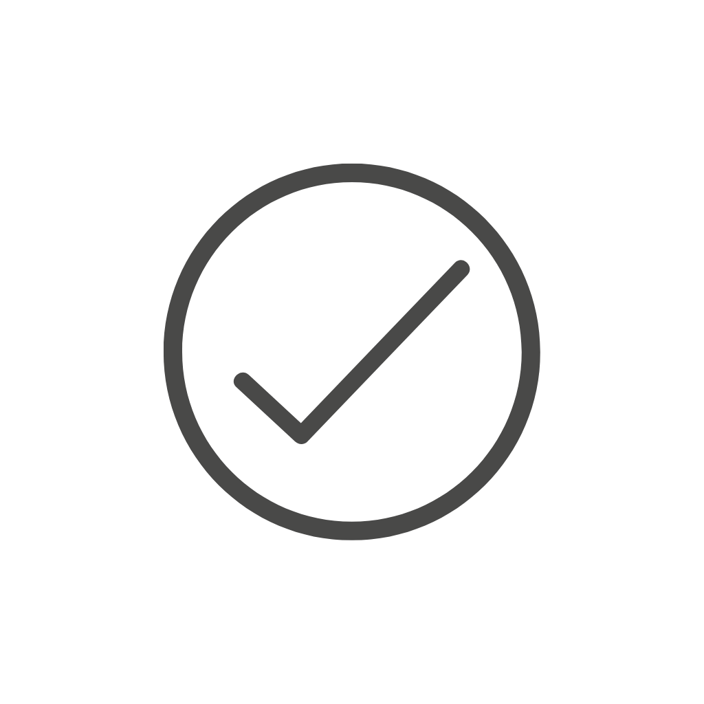 A check mark in a circle on a white background.
