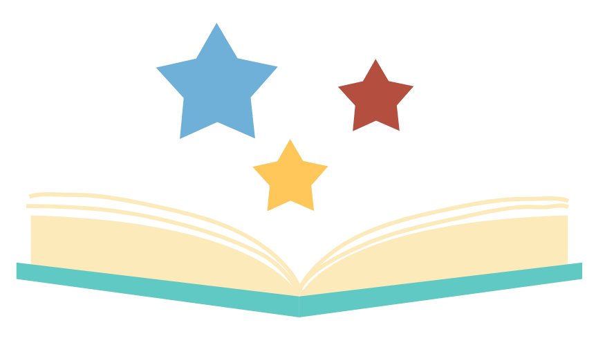 Three stars are coming out of an open book.