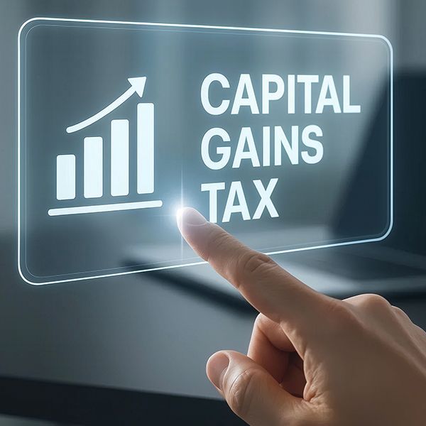 A finger pointing at a screen that says capitals tax