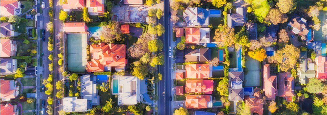 Aerial view of suburban homes