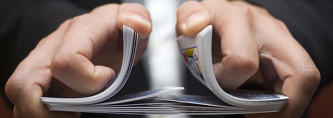 Shuffling a deck of cards close up