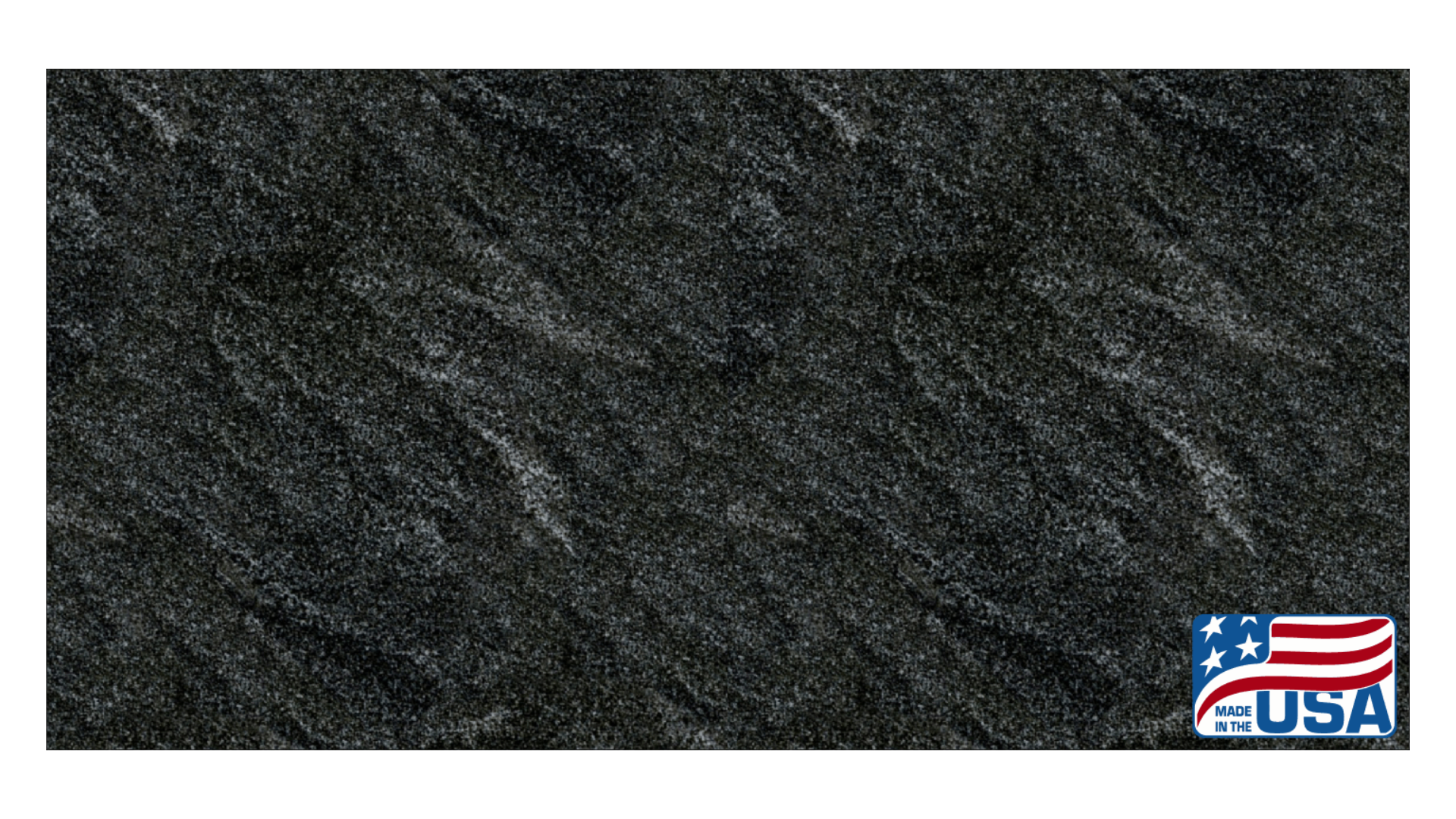Black granite slab with subtle gray mineral veining and a small