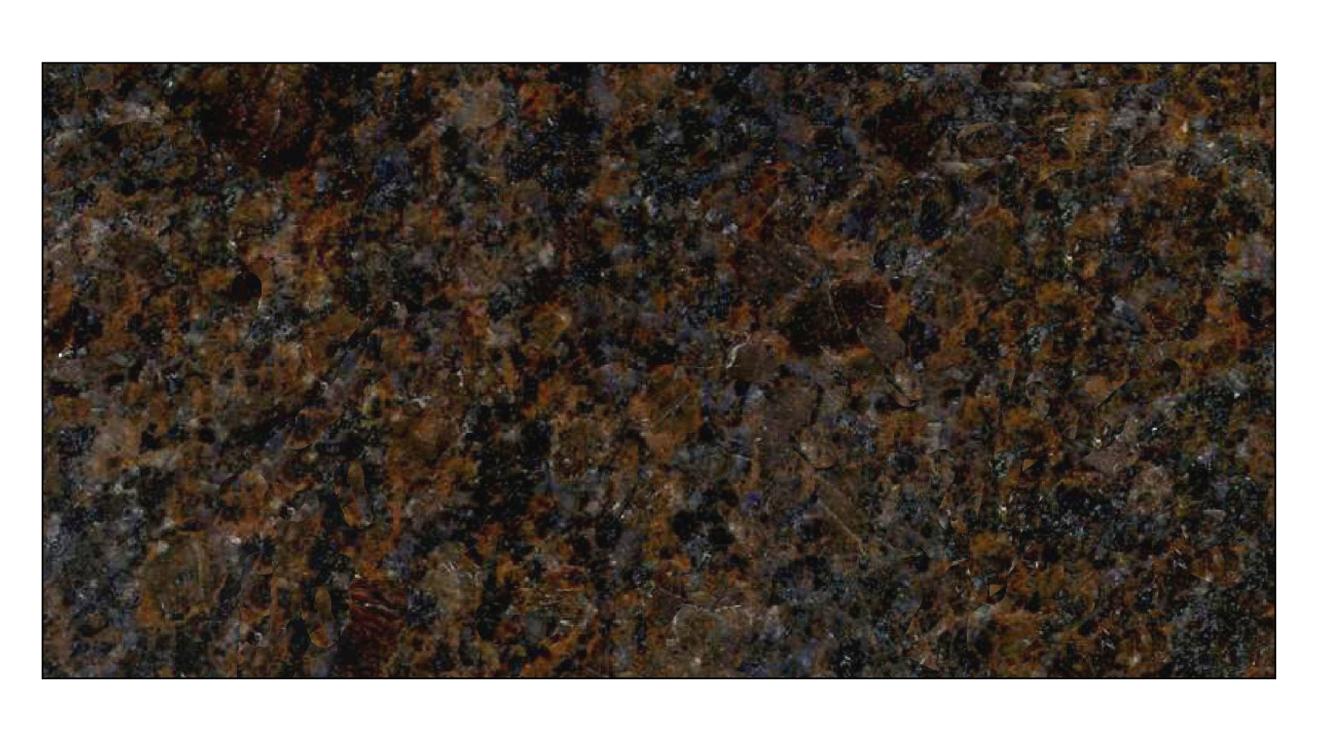 A close-up view of polished brown and black granite stone with a granular texture.