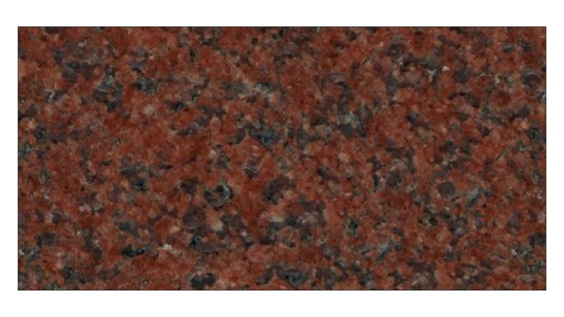 A close-up texture of red granite stone with dark grey and black flecks.