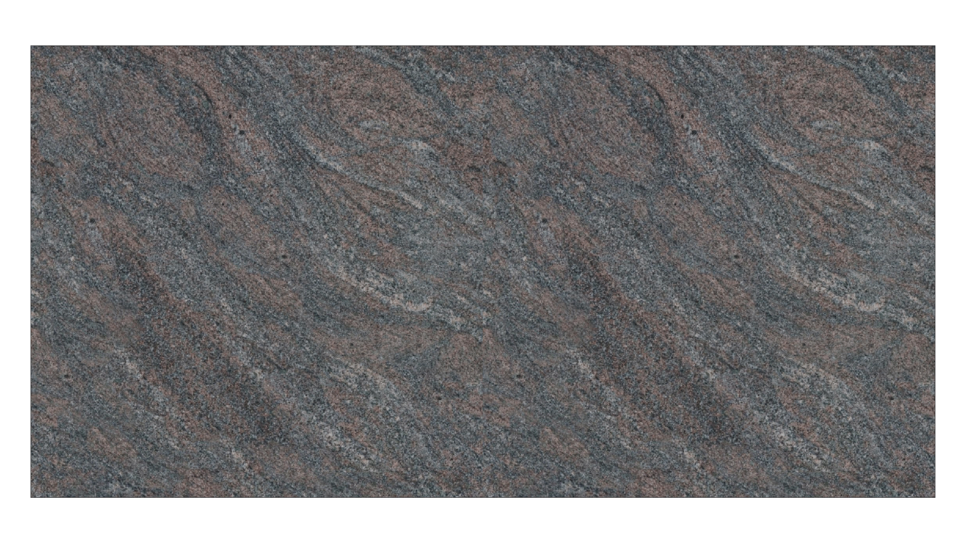 A close-up of a slab of polished granite with a swirling, textured pattern of grey, brown, and charcoal tones.