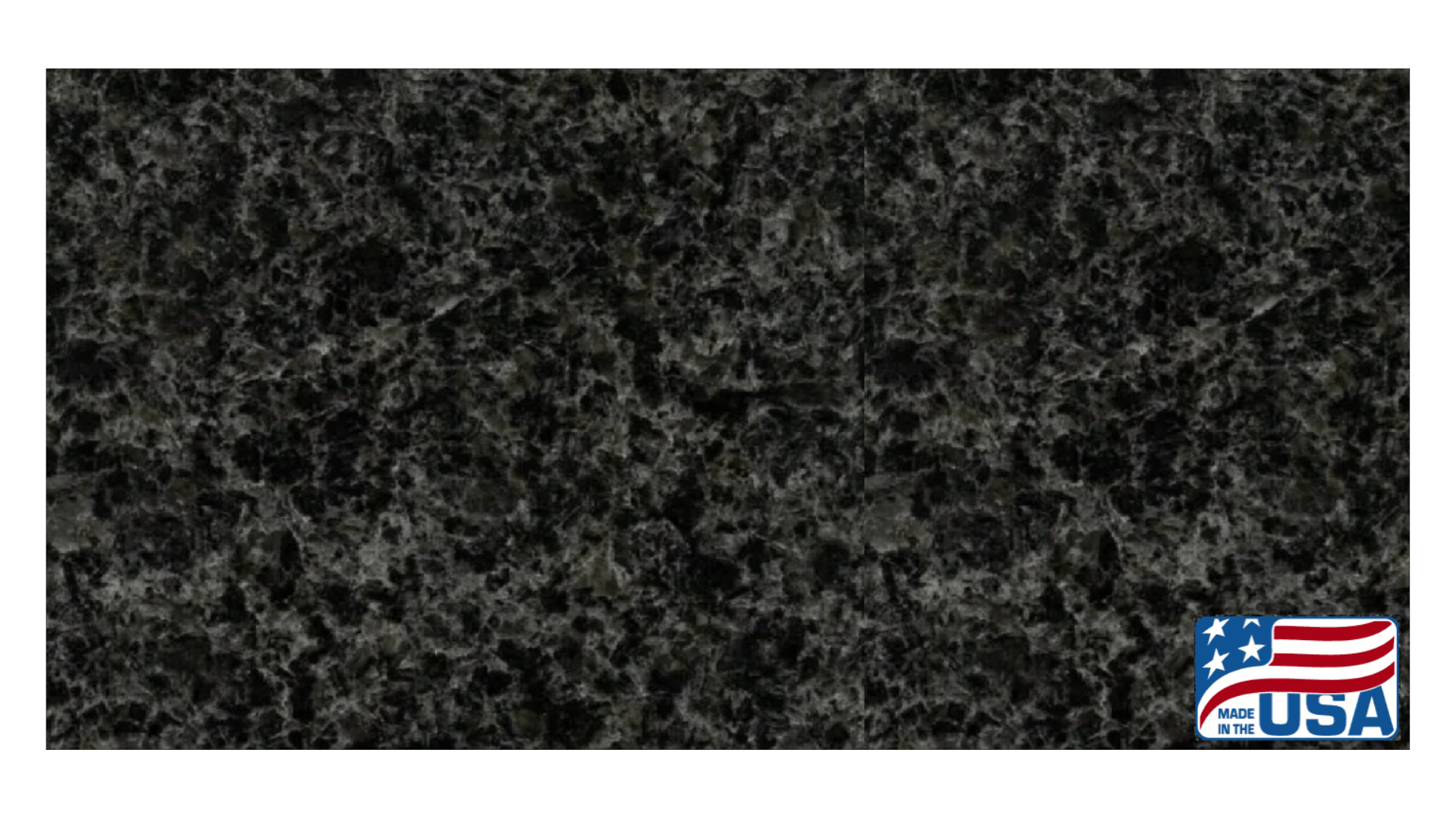 Dark gray and black mottled granite countertop texture with a small American flag icon in the corner.