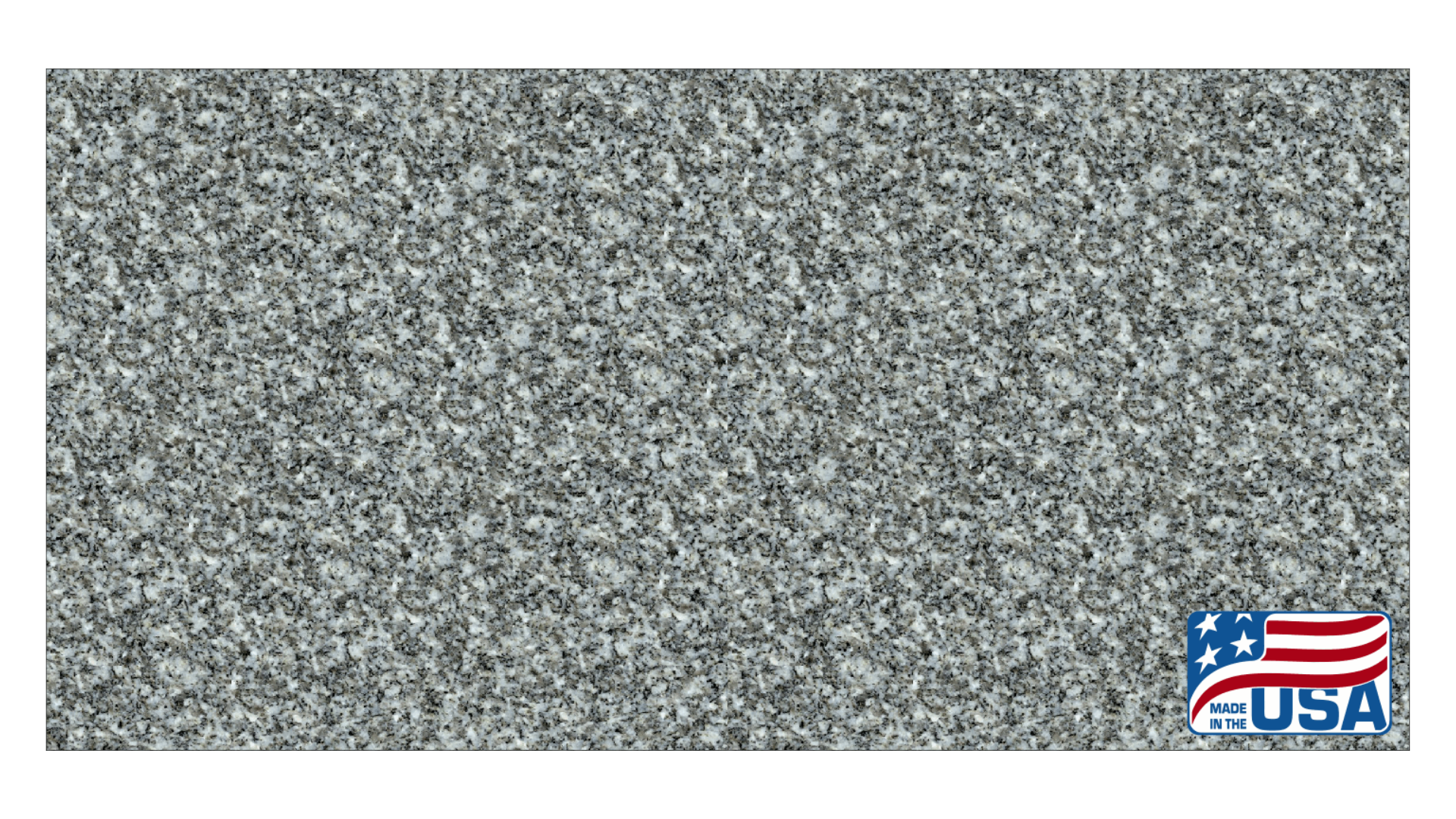 Gray and black speckled granite texture with a small American flag icon in the bottom right corner.