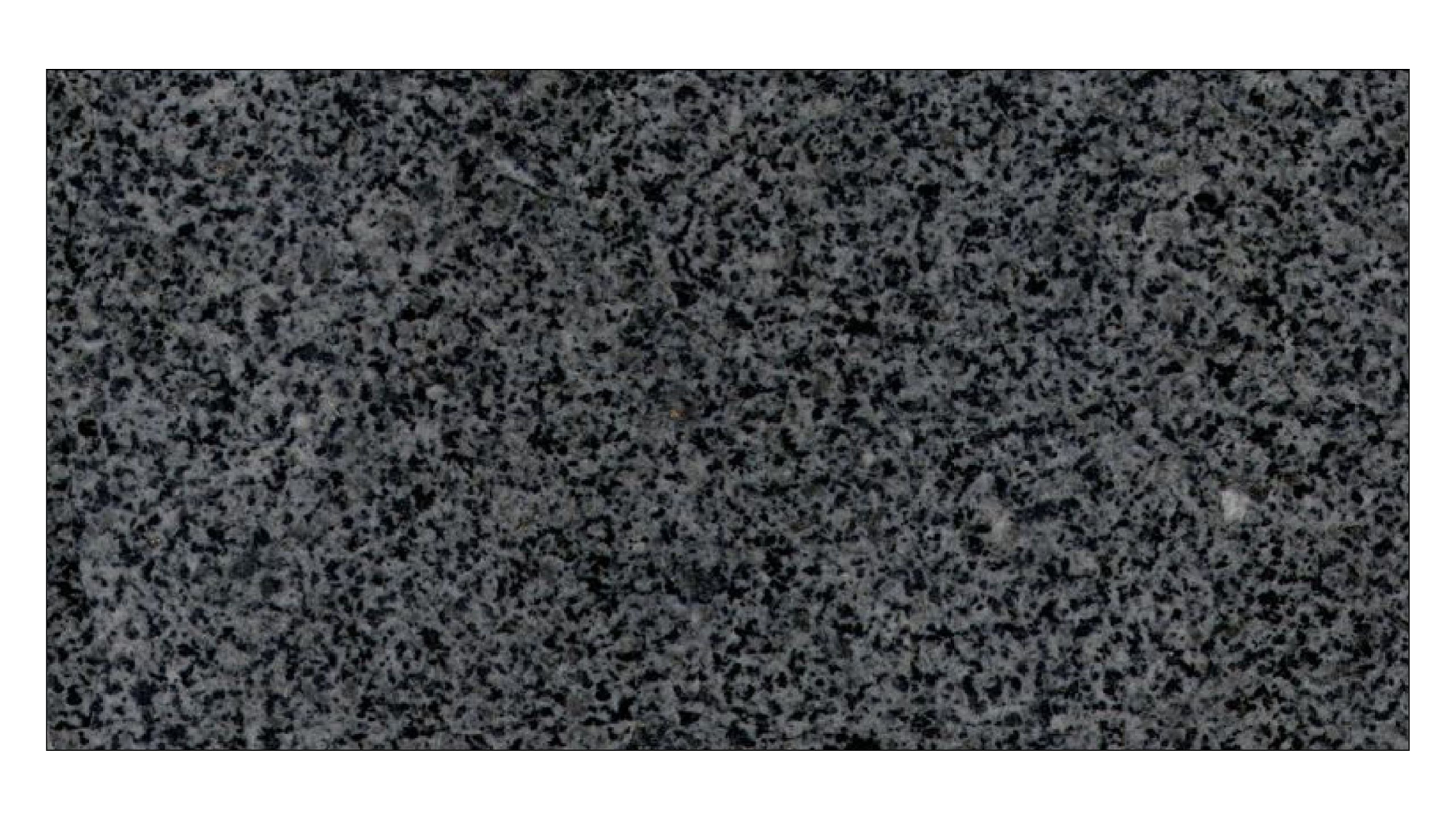 A rectangular sample of dark gray granite stone with a speckled, fine-grained texture.