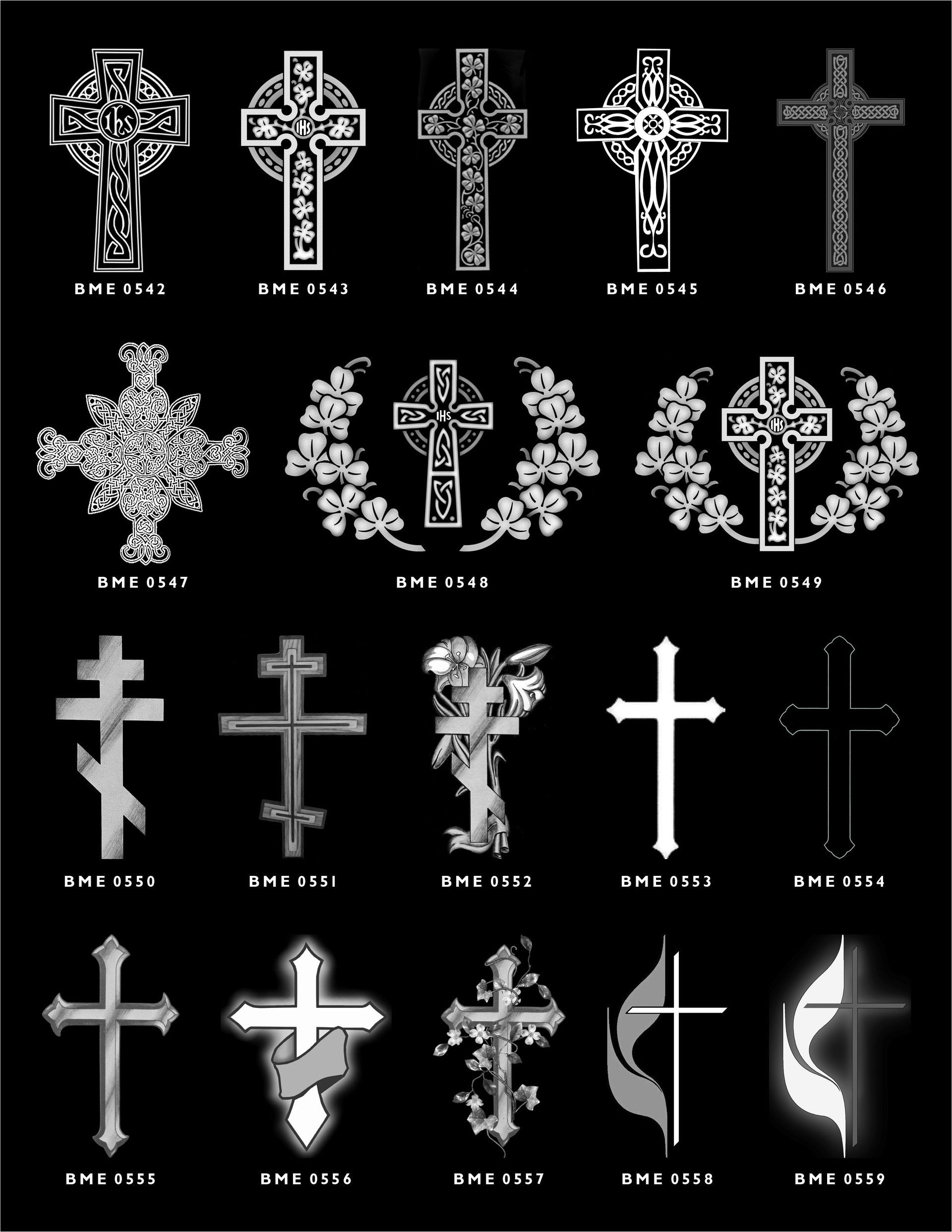 A grid of 20 various cross designs in white on a black background, labeled with reference numbers.