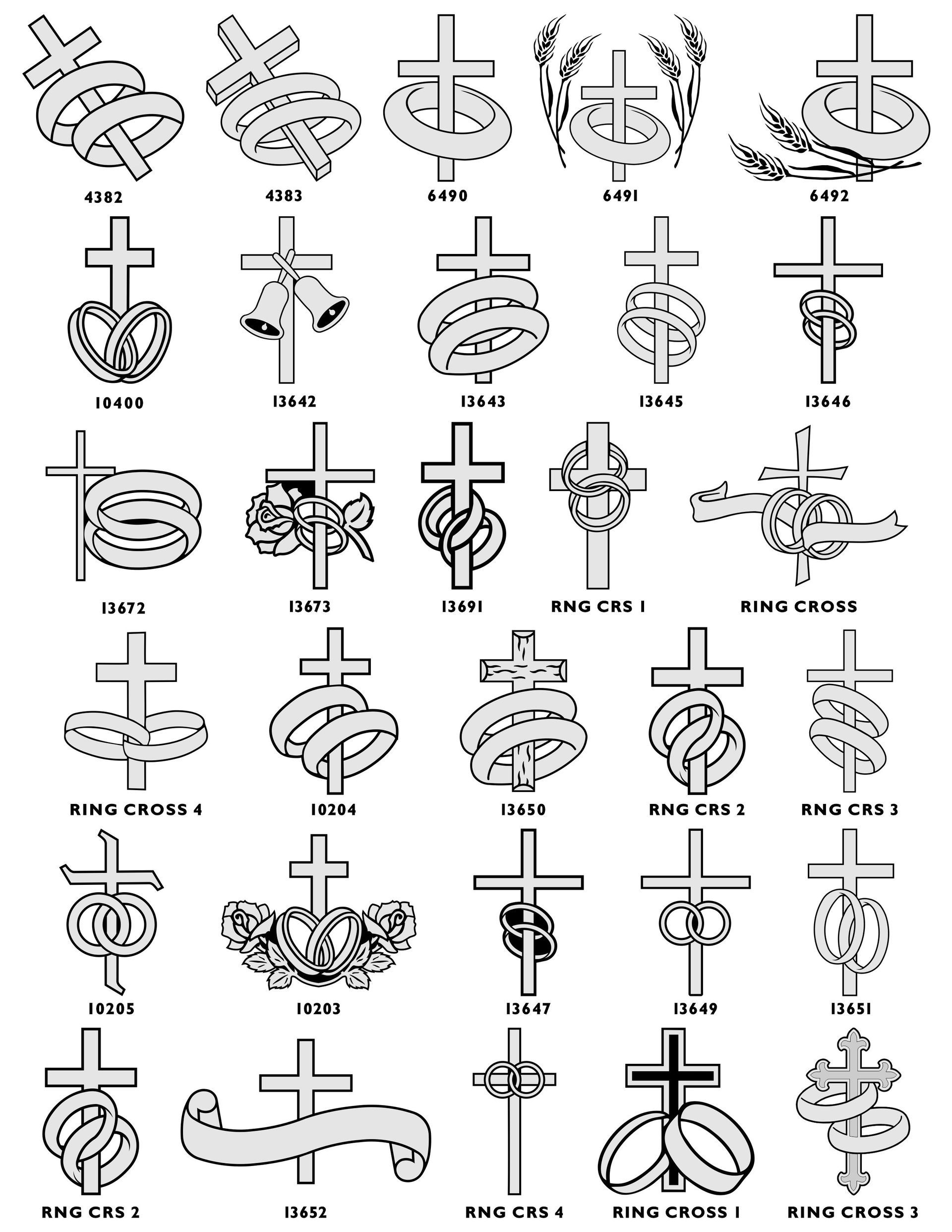 A grid of small, black-and-white icon designs featuring hearts, rings, and wedding-themed symbols for engraving or engraving.